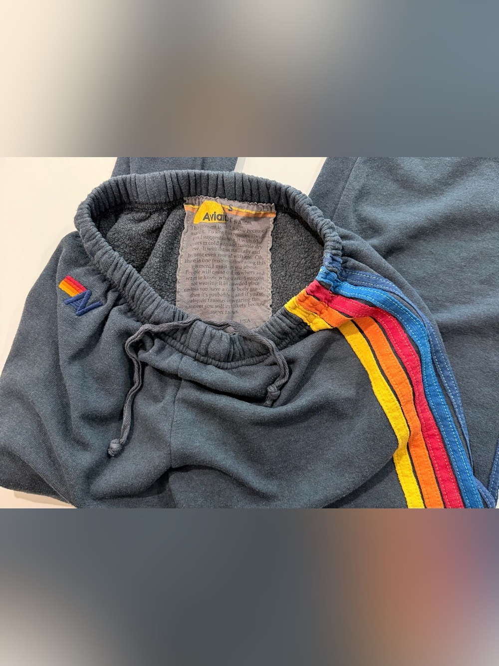 Aviator Nation 5 Stripe Hoodie & Sweatpants Set XS/S Navy Charcoal - Picture 7 of 16